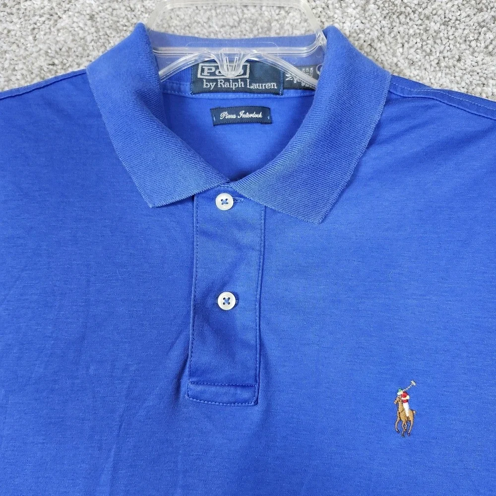Polo Ralph Lauren Polo Shirt Mens Medium Blue Pima Interlock Classic Pony Logo